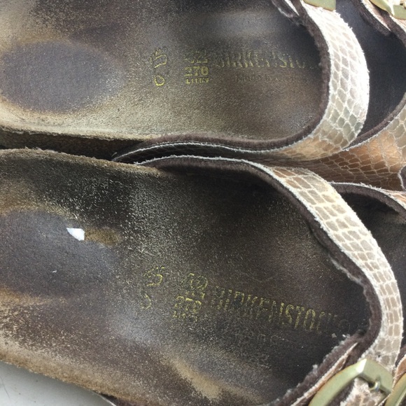 Birkenstock Florida Gold Snake Embossed 3 Strap Sandals Size 11 - Picture 10 of 12
